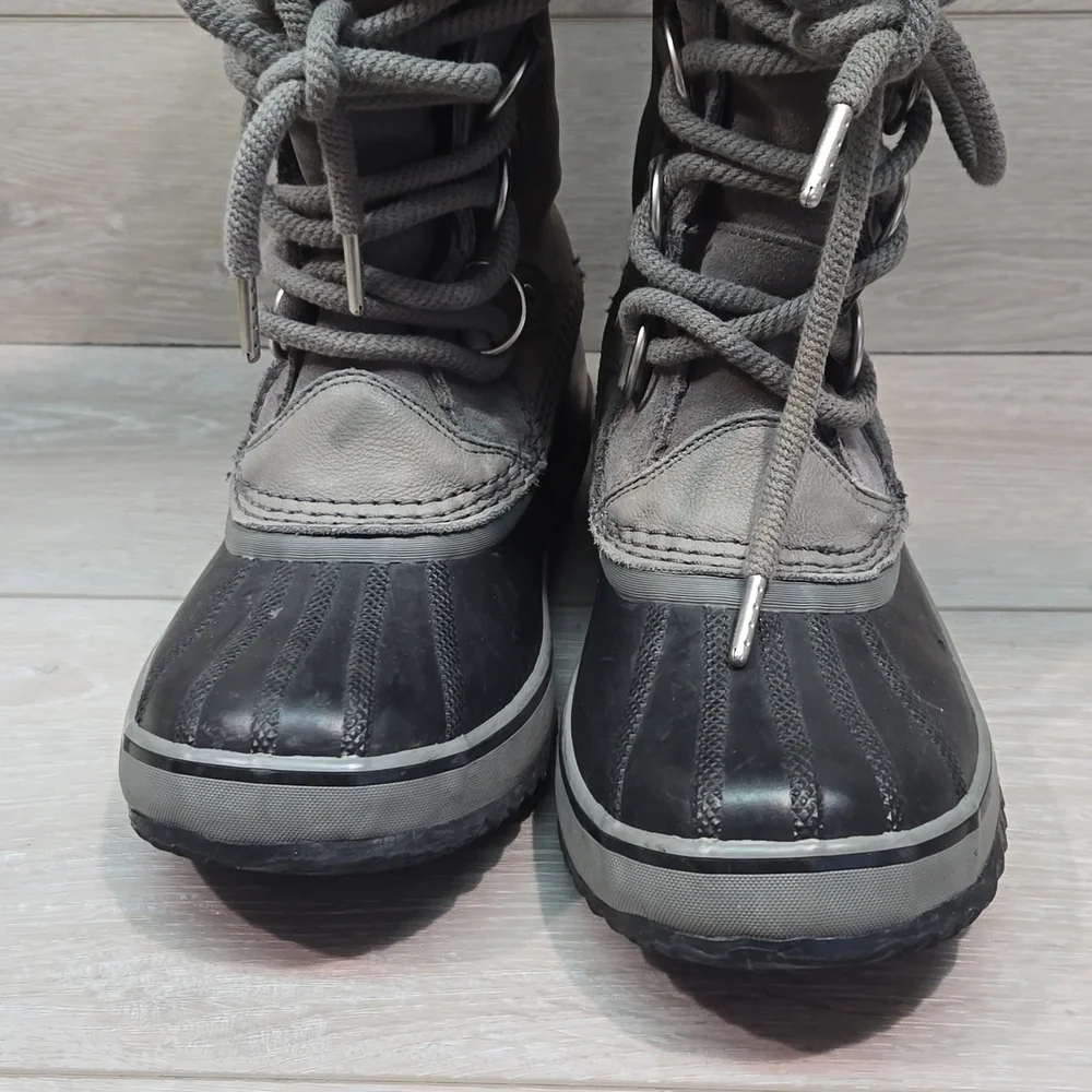 Sorel Women Tall Leather Insulated Fur Duck Boots shoes sz 7